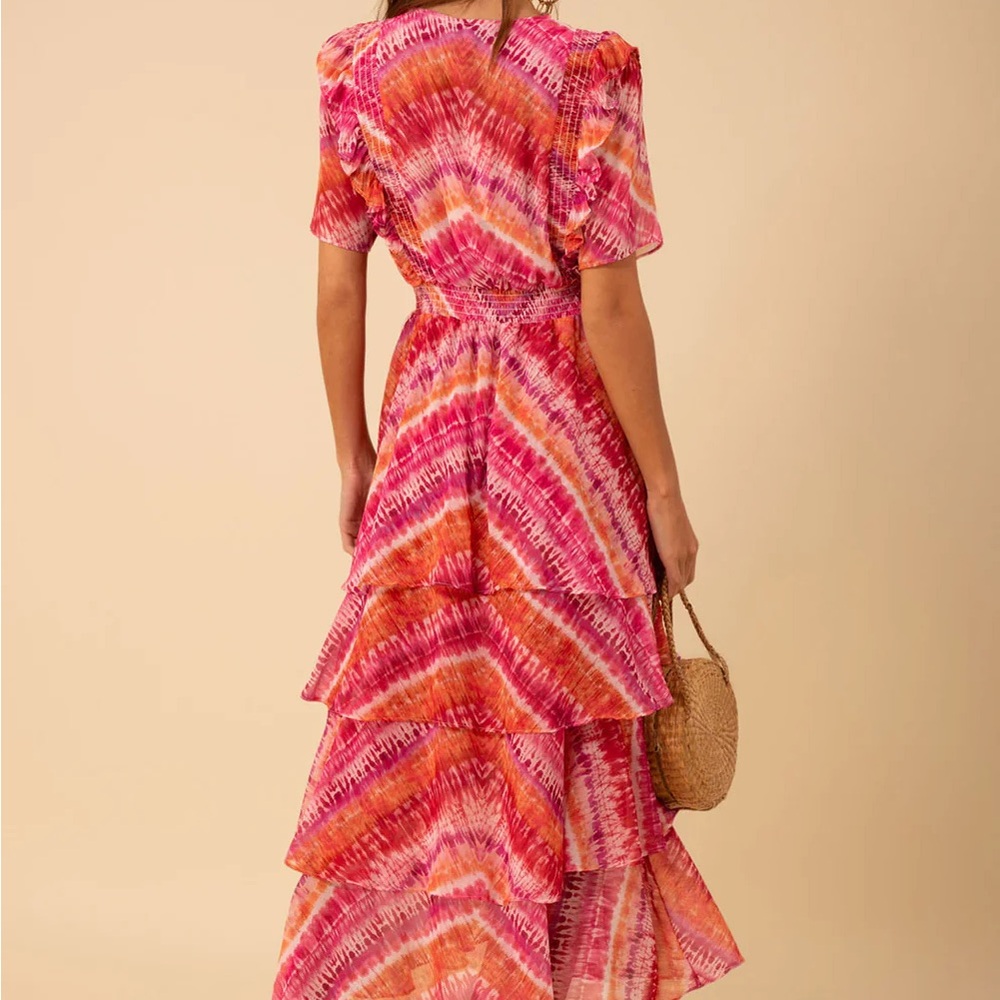 Hale Bob Pink and Orange Asymmetrical Ruffled Sundress - Picture 2 of 5